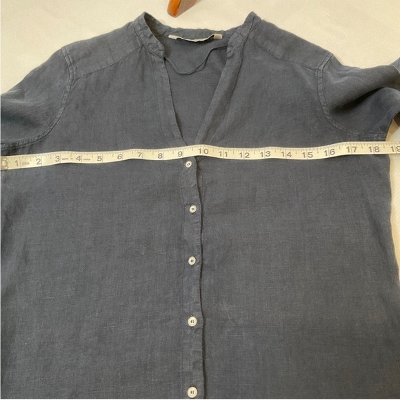 Zara Basic 100% Linen Navy Blue Button Down Shirt Blouse - Picture 8 of 8